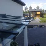 På bomässan i Hyvinge Finland har vi limmat Kulo Tasa snörasskydd ovan på ingångens glas tak\